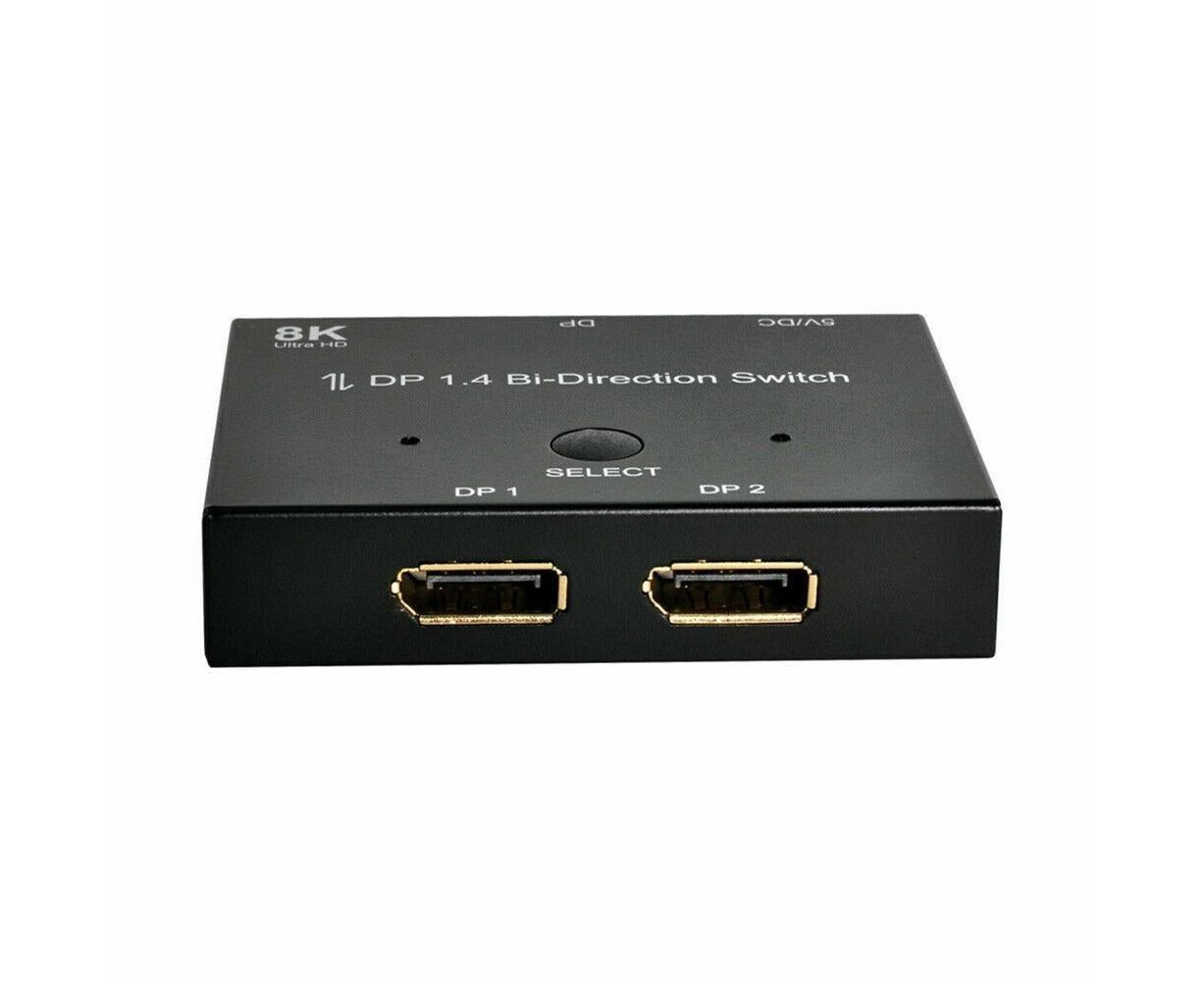 8K DP 1 In 2 Out Displayport Splitter Switch for HDTV Graphics Card Computer - Black V1263-JX-248