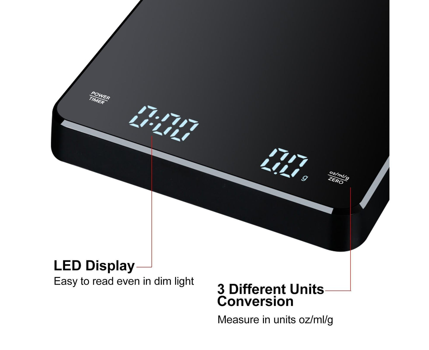 3kg/0.1g Digital Coffee Scale with Timer LED Screen Espresso Scales Rechargeable Electronic Kitchen Scale V1263-JX-2494
