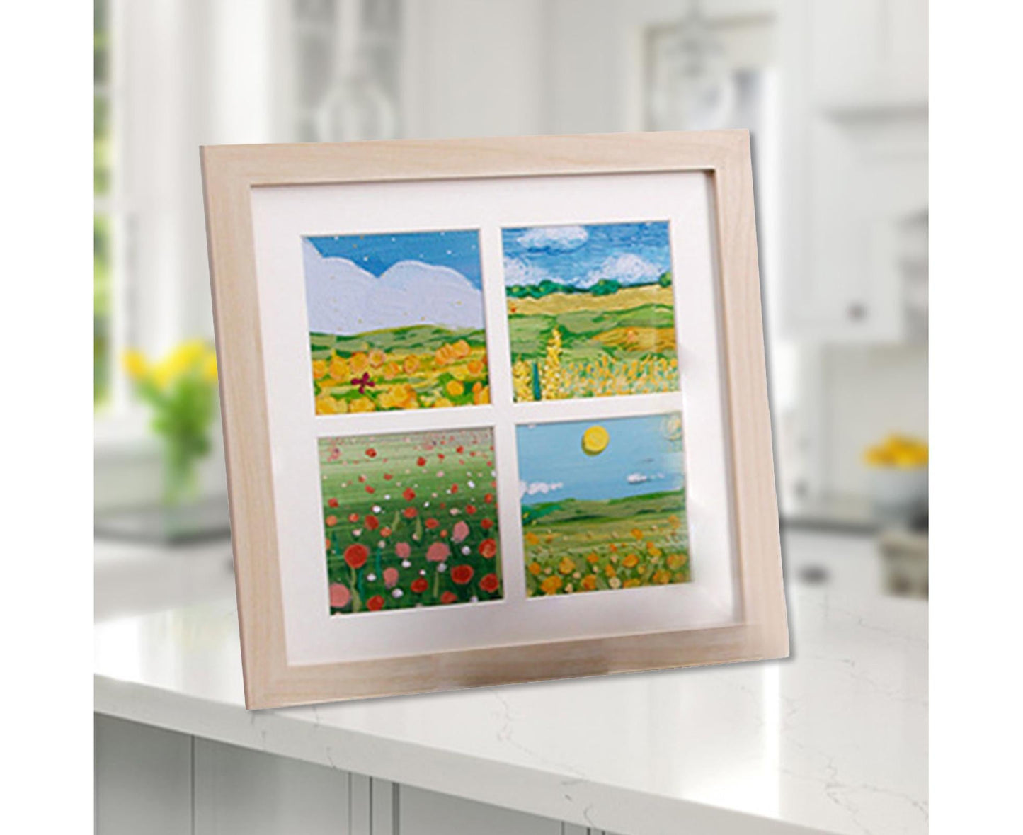 1 Set Painting Frame Not Easily Deformed Sturdy Square 4/9 Grids Picture Display Stands Home Supply - Light V1263-JX-2504