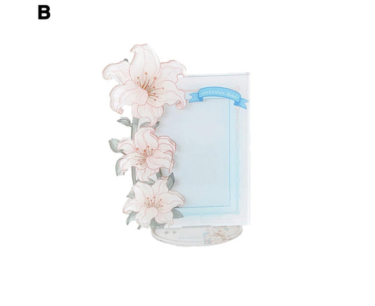Acrylic Photocard Holder Rose Lily Flower Theme Heavy Duty Standing Mini Photo Stand Picture Display Frame V1263-JX-2564