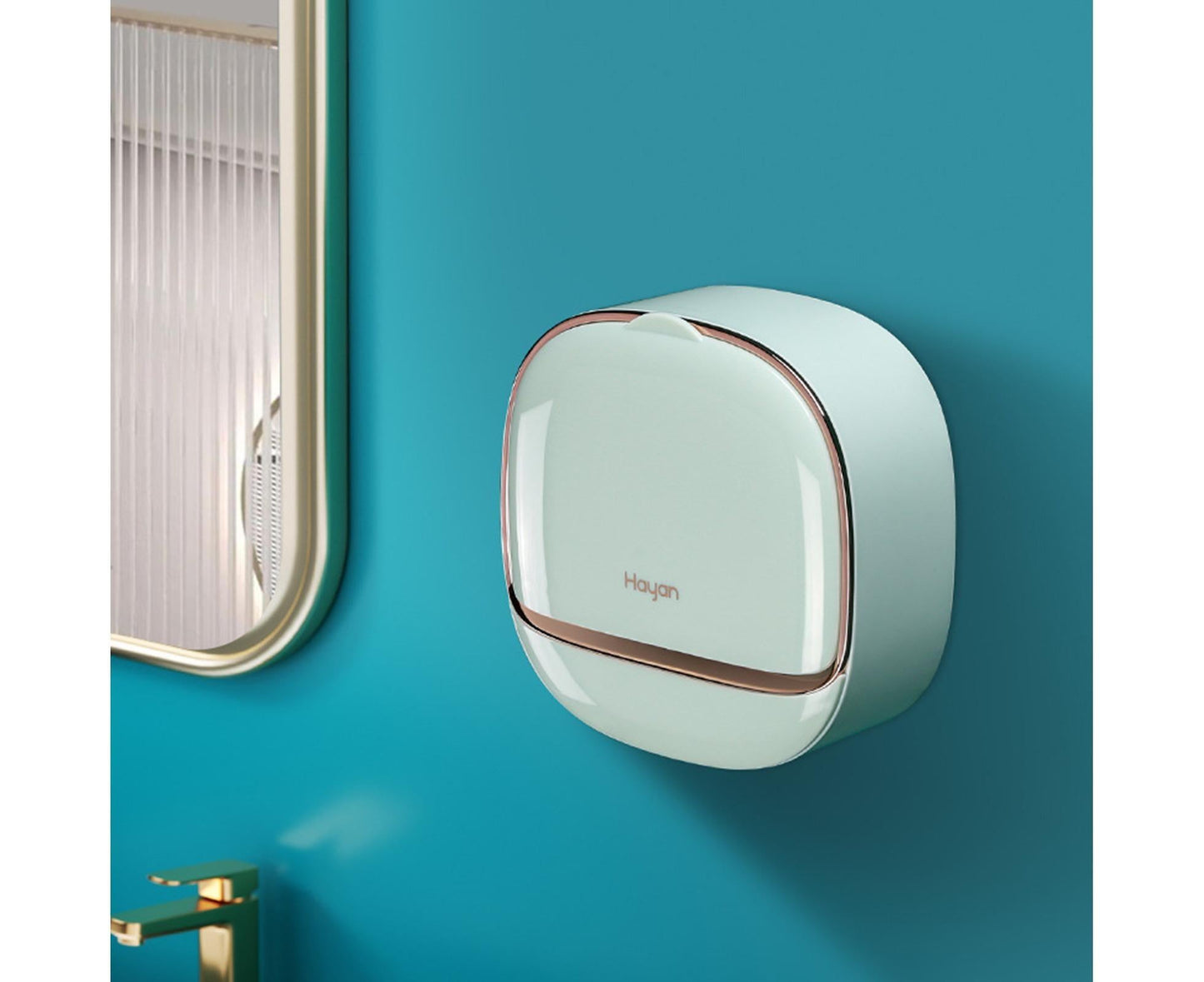 Soap Box Flip Cover Waterproof Dust-proof Wall-Mounted Soap Holder with Lid for Bathroom -Mint Green V1263-JX-2643