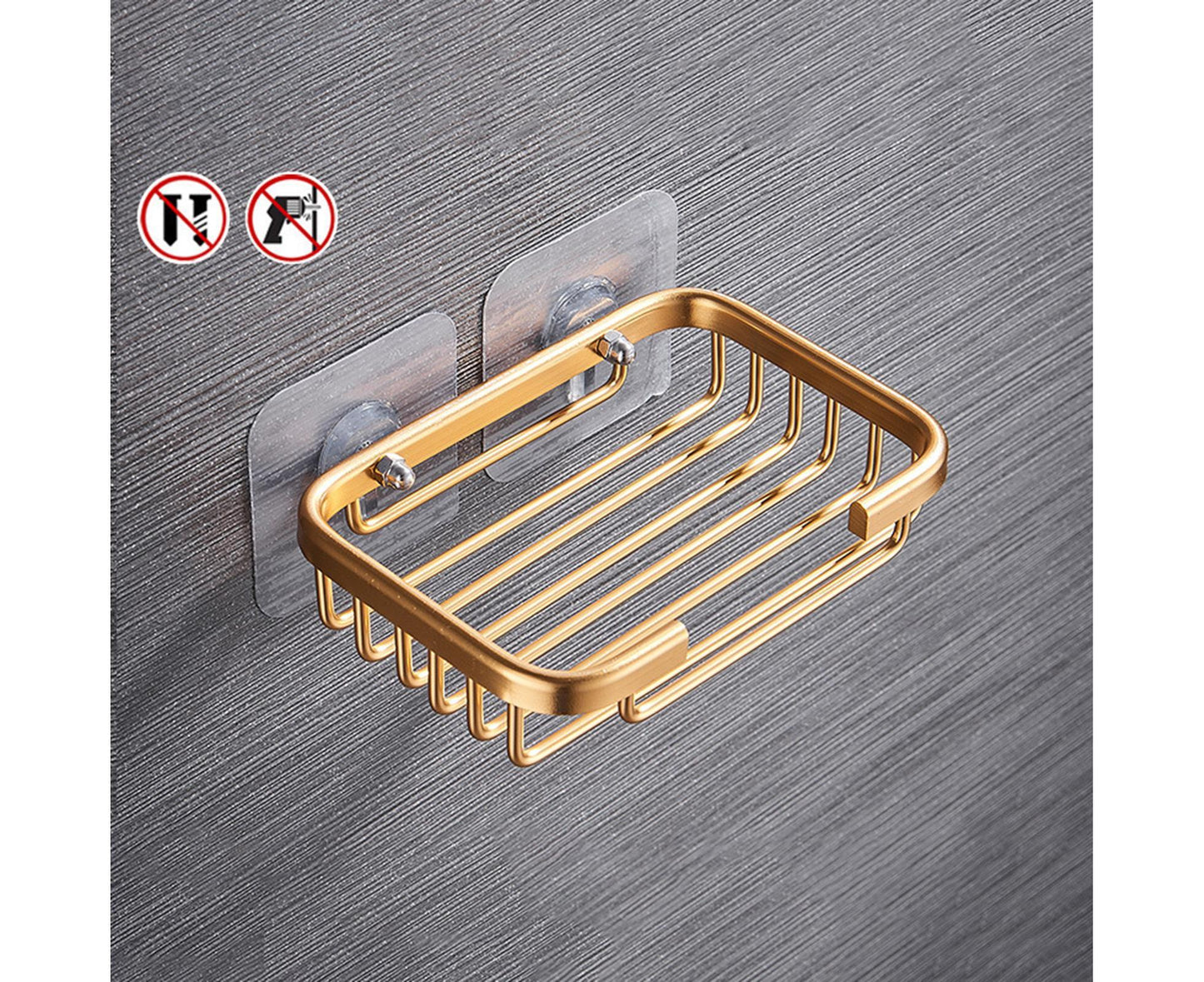Soap Dish Self-draining Easy Installation Space Aluminum Simple Reused Soap Box for Shower - Golden V1263-JX-2660