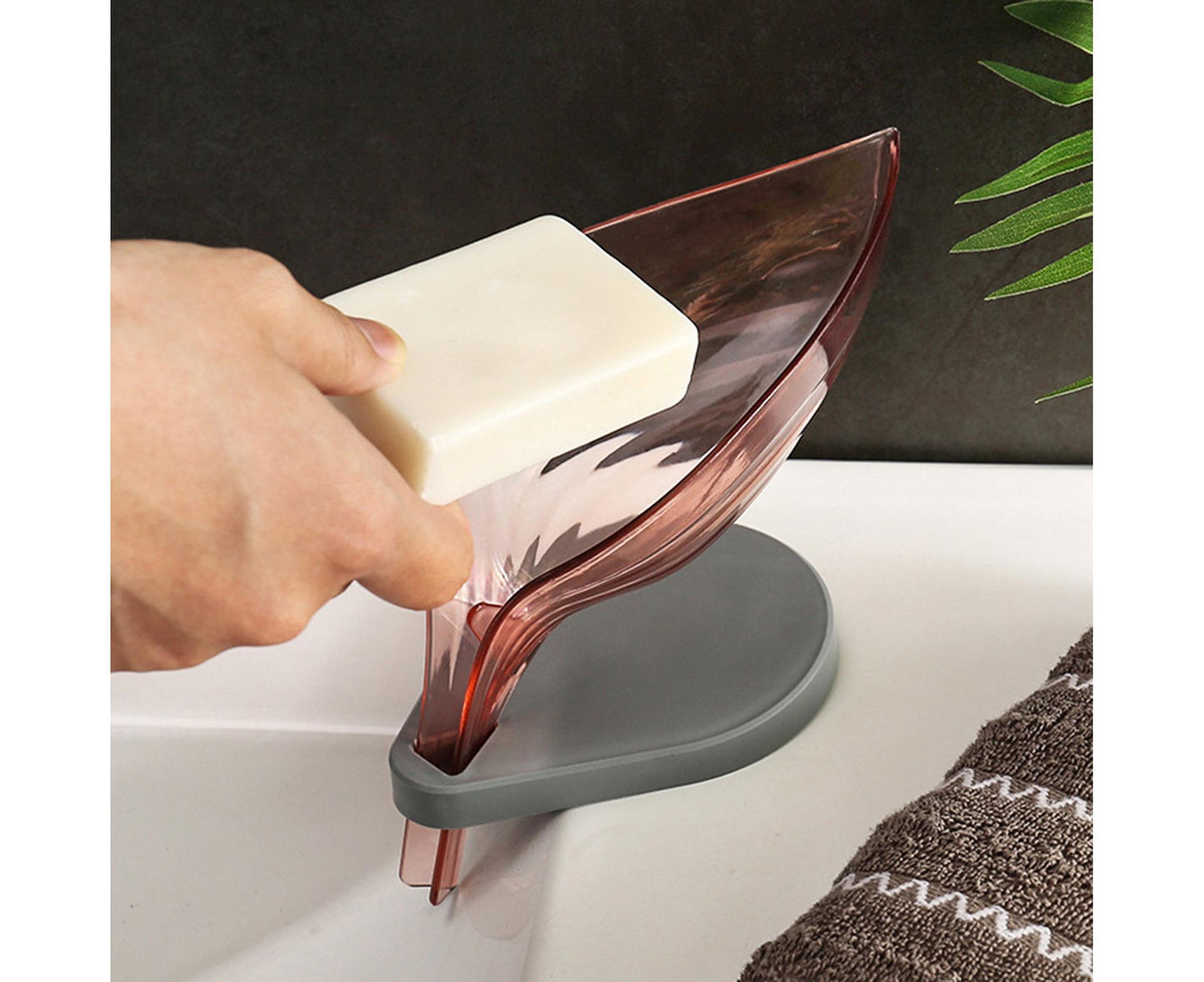 Soap Holder Drainage Design Leaf Shape Solid Color Punch-free Great Stickiness Storage Soaps Sturdy Structure V1263-JX-2669