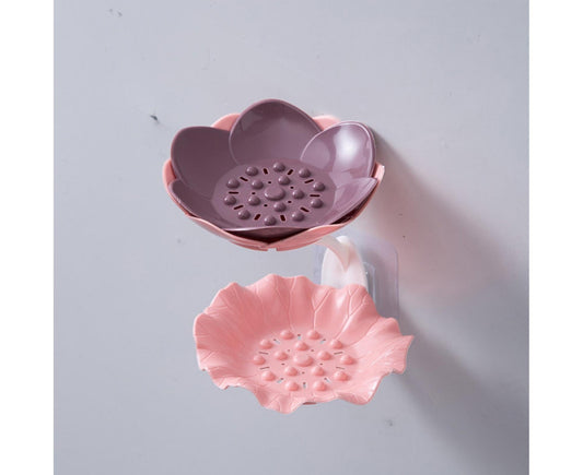 Soap Holder Quick Drainage Self Adhesive Plastic Cute Flower Shape Punch-free Soap Box for Bathroom-Pink V1263-JX-2673