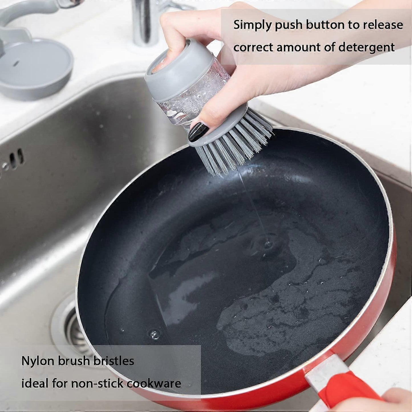 Soap Brush with Organizer, Kitchen Dish Brush Set for Cleaning Pots and Pans (Grey) V1263-JX-2716