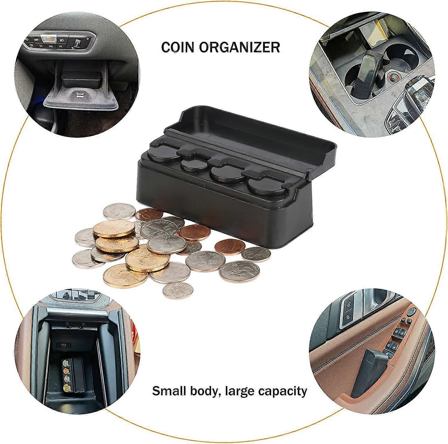 Universal Car Coin Change Organizer Compatible with Coins of Different Sizes, Car Interior Accessories V1263-JX-2833