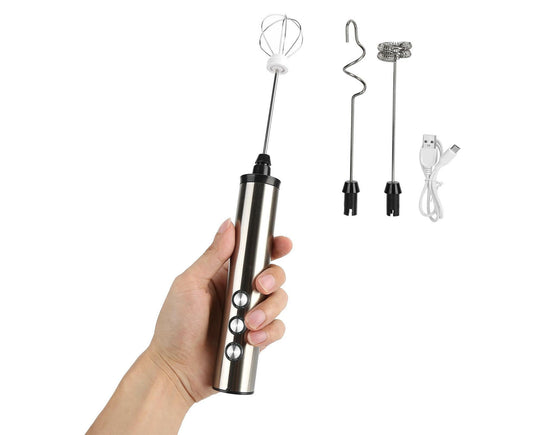 Stainless Steel Milk Frother, USB Charging, Handheld Electric Egg Beater for Home Kitchen V1263-JX-2936