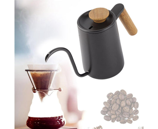 600ml Stainless Steel Drip Coffee Pot, Long Gooseneck Spout Kettle, Black V1263-JX-3005