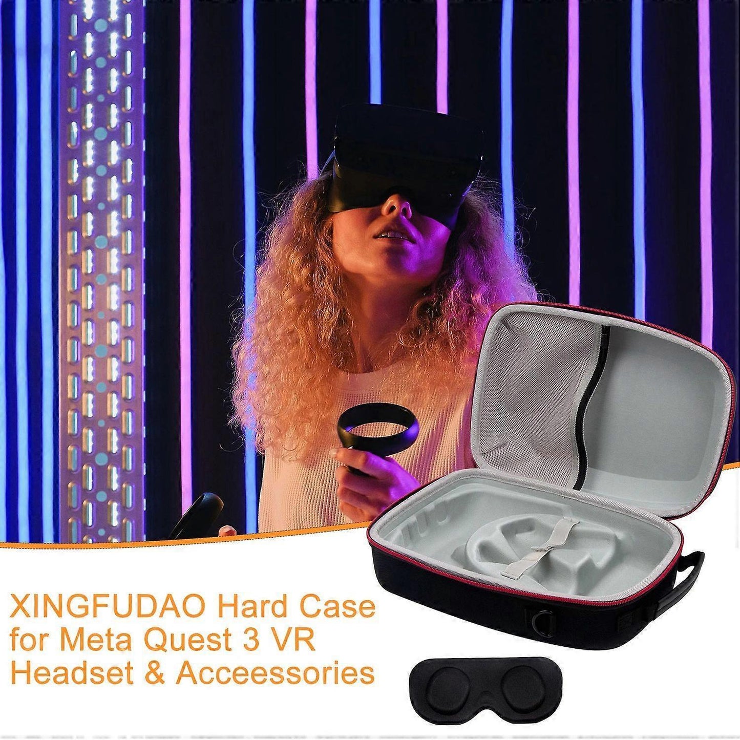 For Meta Quest 3 VR Headset Travel Hard Case EVA Storage Box+Eye Patch V1263-JX-3091