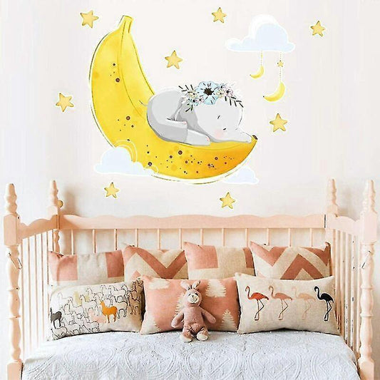 Flying Elephant Wall Decal Animal With Cloud Moon Star Wall Sticker Dumbo V1263-JX-3125