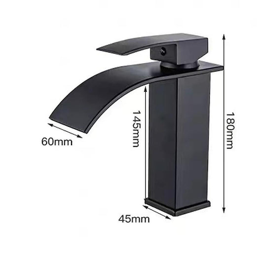 Bathroom Faucet,Sink Faucet with Cold & Hot Water Available,Modern Waterfall Design Sink Faucet,Durable Black V1263-JX-3179