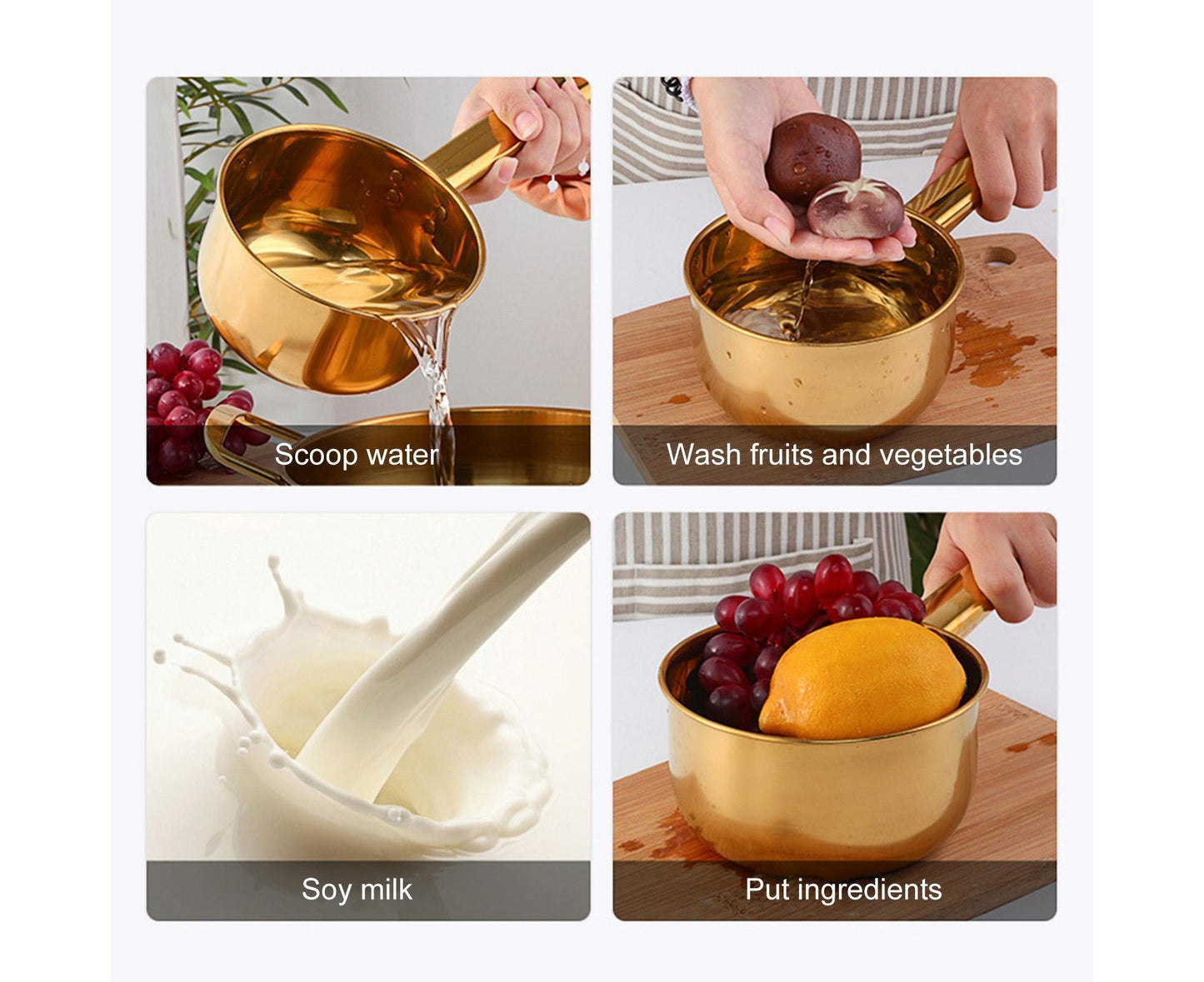 1L Water Scoop Anti-rust Stainless Steel Bathing Ladle-Golden V1263-JX-334