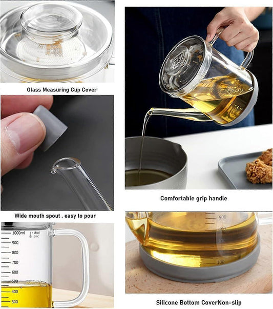 Heat-Resistant Glass Oil Dispenser with Stainless Steel Strainer V1263-JX-3434