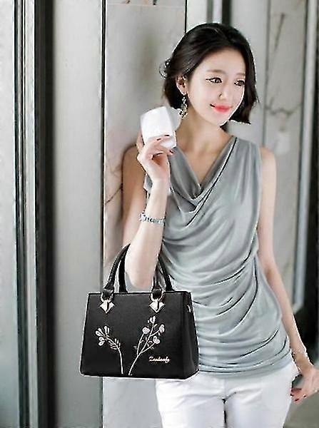 Flower Embroidery Women's Shoulder Bag PU Leather Tote V1263-JX-3490