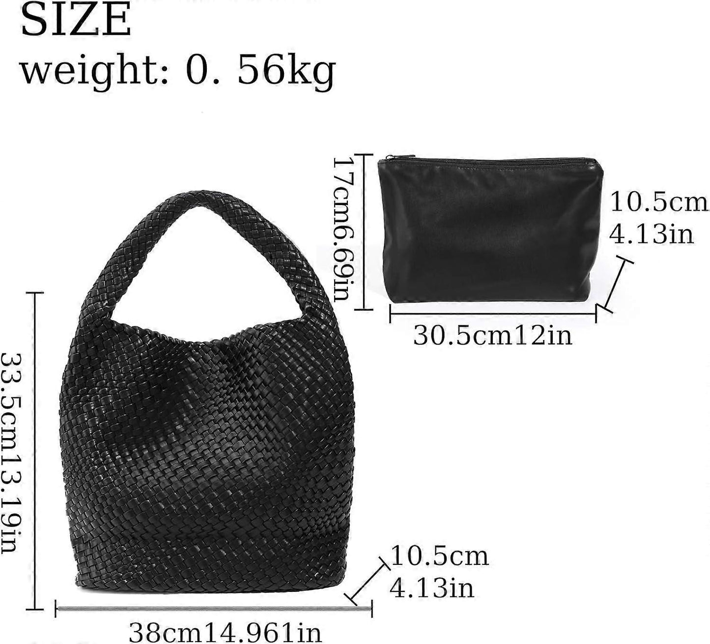 Woven Tote Bag for Women Soft Leather Handbag with Pocket V1263-JX-3500