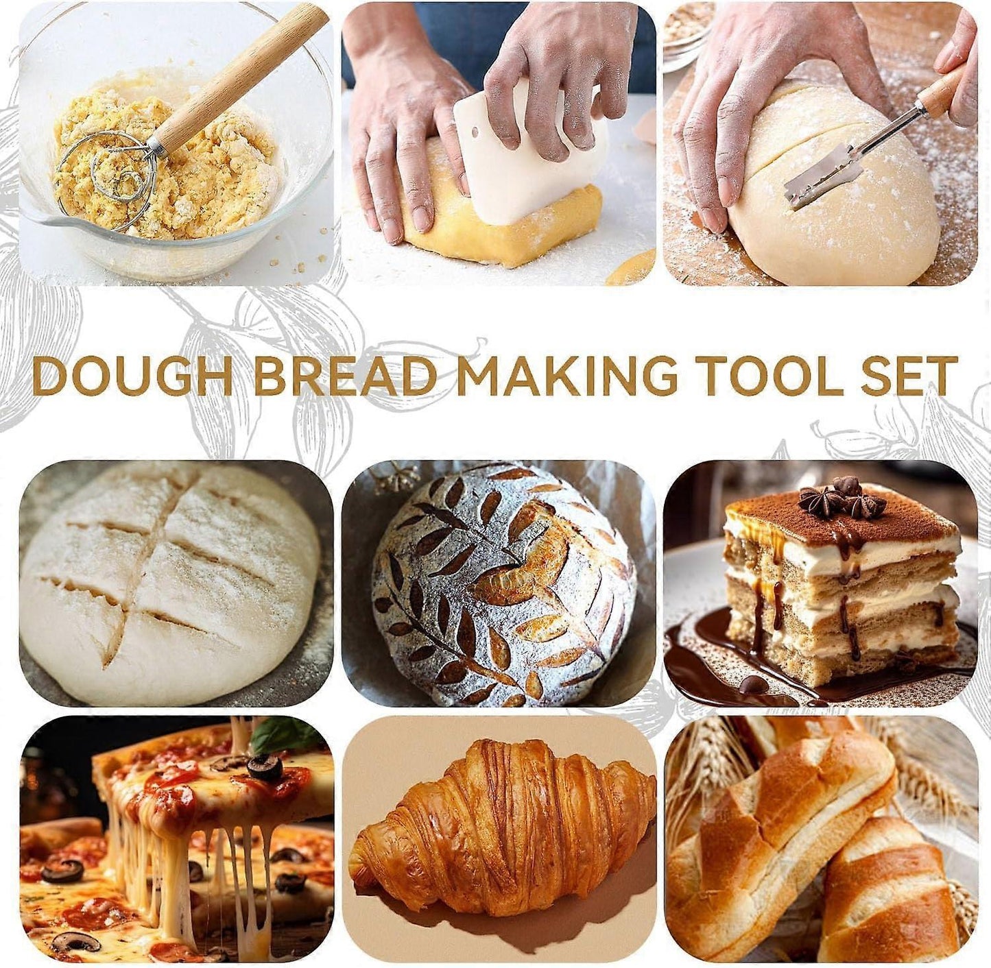 Dough Whisk Set of 3 - Handcrafted Dough Mixing Tools V1263-JX-3651