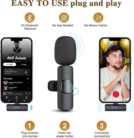 K8 Wireless Lavalier Microphone - Clip-on Mini Mic for Streaming or Interviews V1263-JX-3673