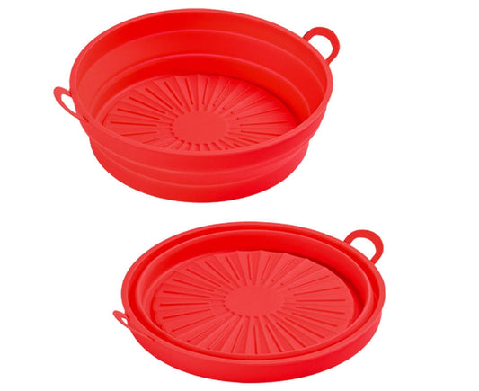 Air Fryers Bakeware Foldable Silicone Grill Pan -Red 8.5inch V1263-JX-384