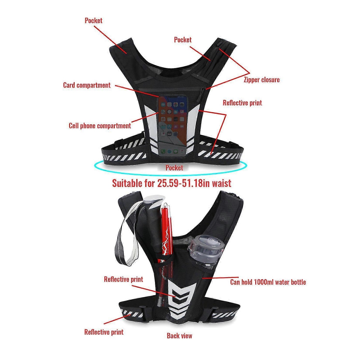 Reflective Running Vest for Men & Women, security Gear for Night Walking or Biking V1263-JX-3868