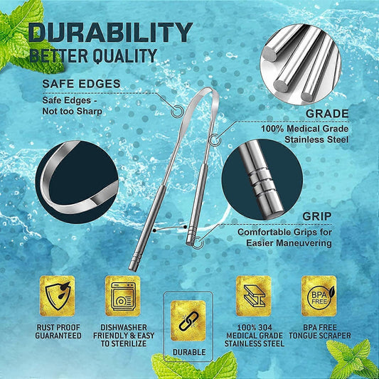 Stainless Steel Tongue Scraper, Metal Tongue Cleaner for Adults & Babies V1263-JX-3883
