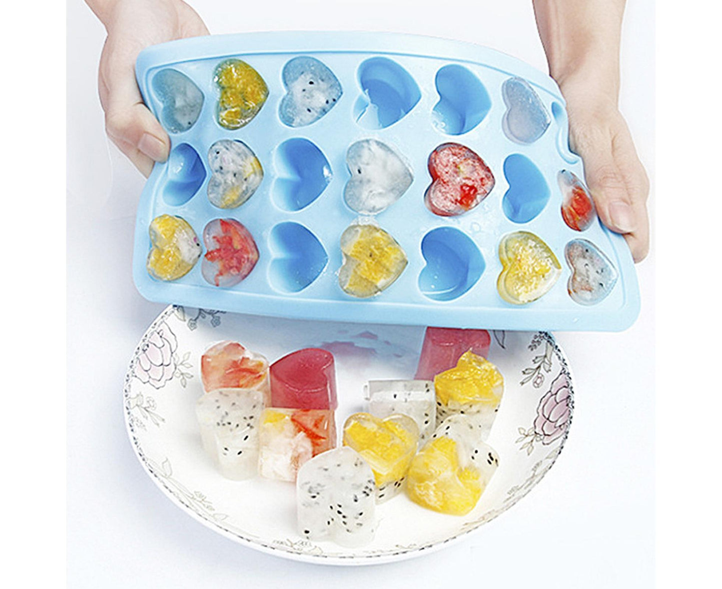 Ice Mold Portable Easy Clean Silicone Anti-slip Heart-shaped 21 Grids Ice Cube Mould for Home-Blue V1263-JX-389
