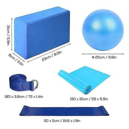 5pc Yoga Set - Yoga Ball, Block, Elastic Band, Stretch Band, Belt V1263-JX-3937