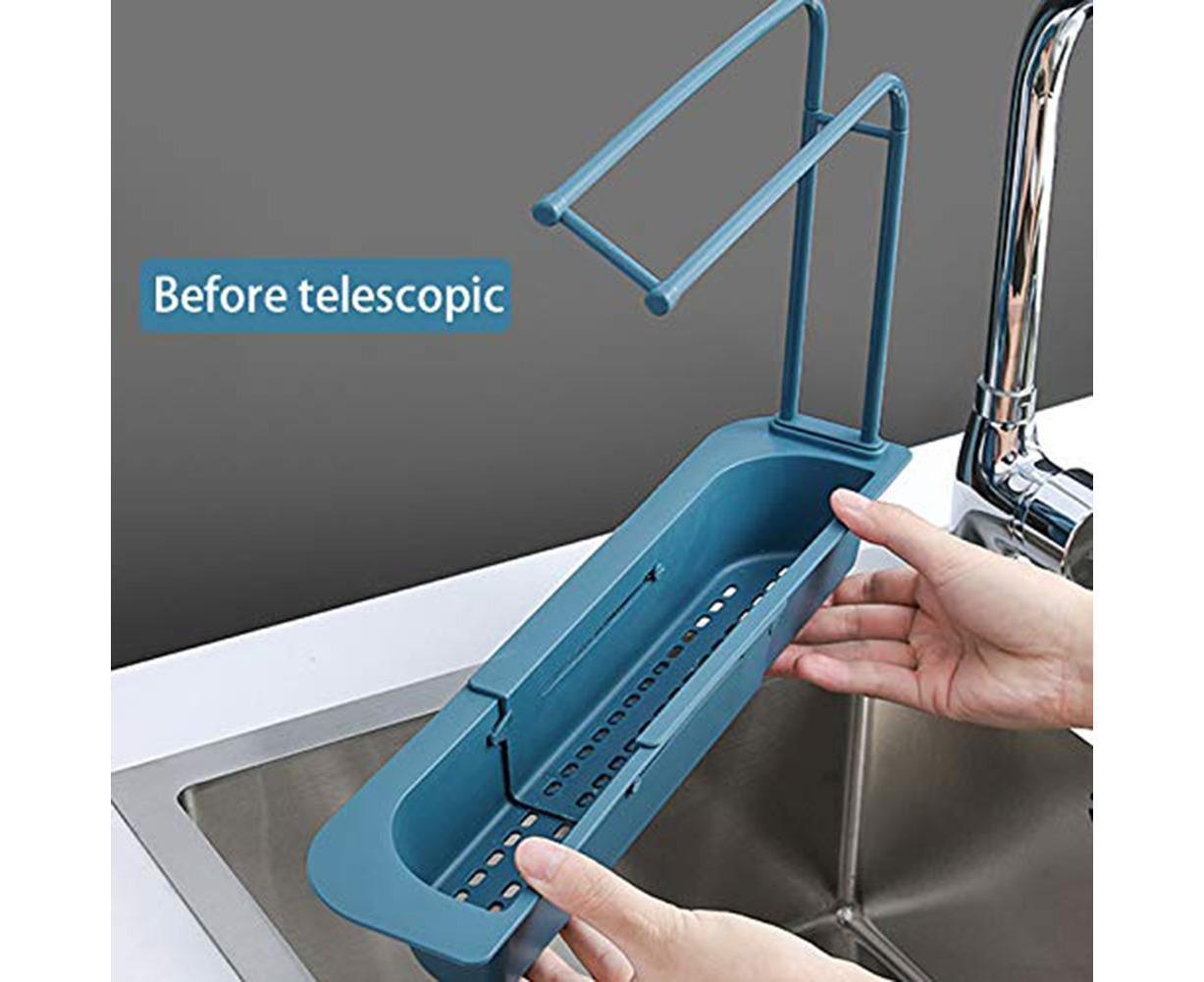 Home Kitchen Telescopic Sink Storage Tray Rack Holder Expandable Drain Basket-Blue V1263-JX-396