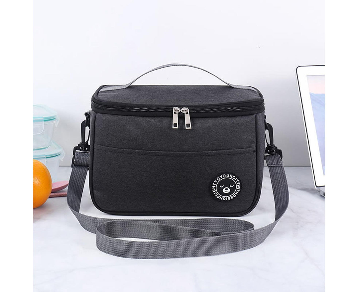 Bento Bag Waterproof Oxford Cloth Lunch Bag-Black V1263-JX-403