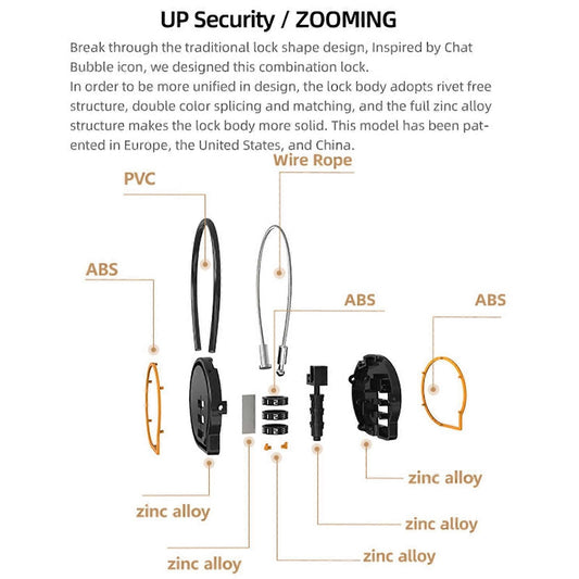 3-Digit Cable Lock - Anti-Theft Luggage Lock for Suitcase/Backpack (White) V1263-JX-4089