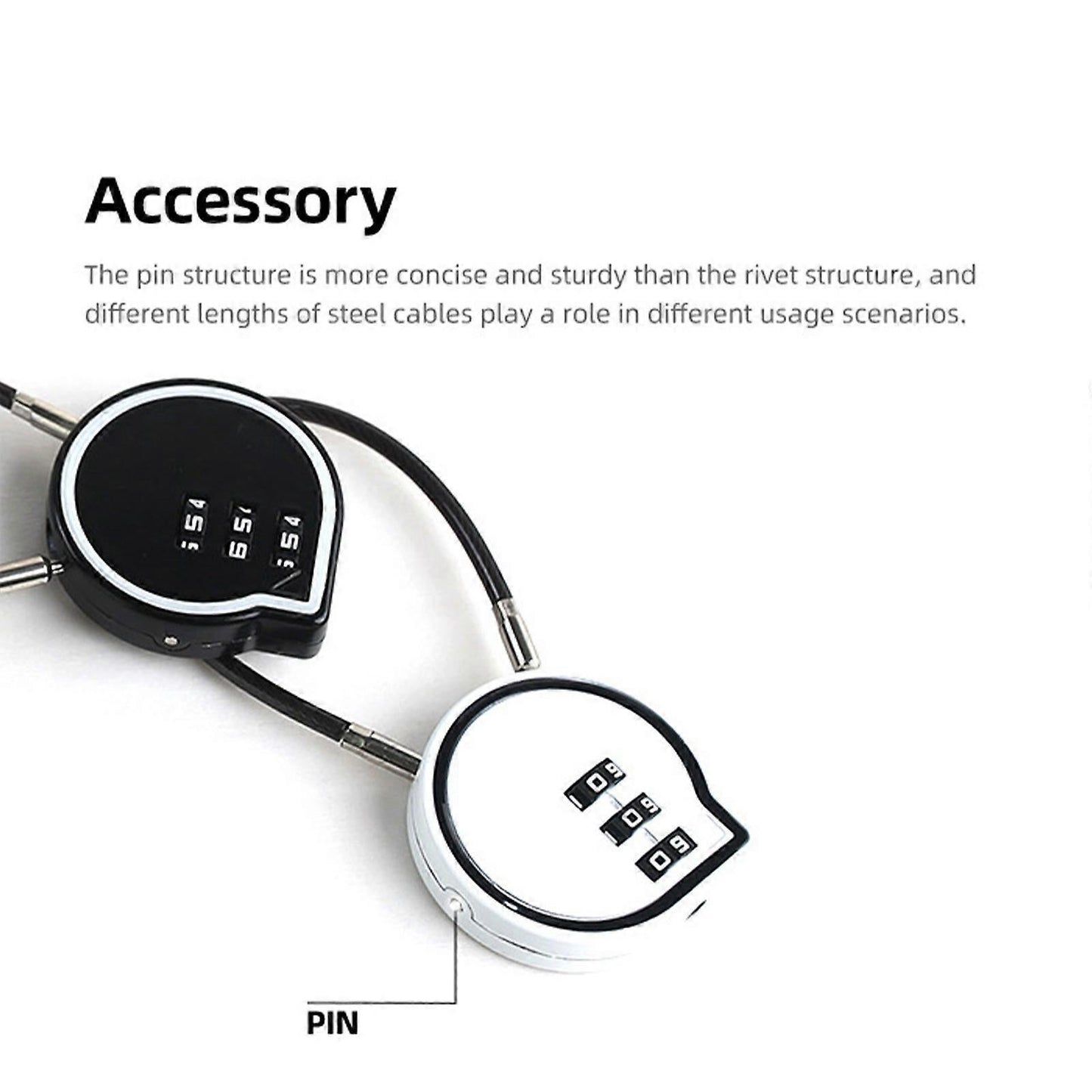 3-Digit Cable Lock - Anti-Theft Luggage Lock for Suitcase/Backpack (White) V1263-JX-4089