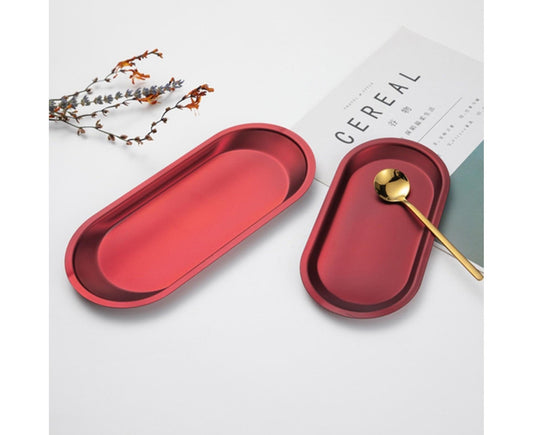 Storage Tray Mini Portable Oval Stainless Steel Towel Tray for Household-Red L V1263-JX-414