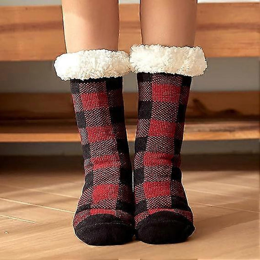 Women's Non-Slip Fluffy House Socks Thick Knitted Bed Socks Winter Warm Plush Socks V1263-JX-4193