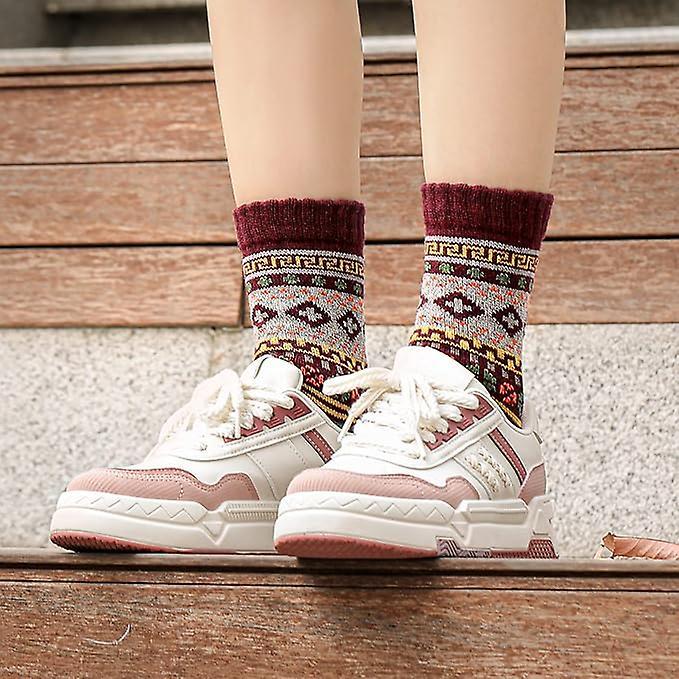 5 Pairs Wool Socks for Women Boot Crew Cozy Soft Warm Winter Socks V1263-JX-4204