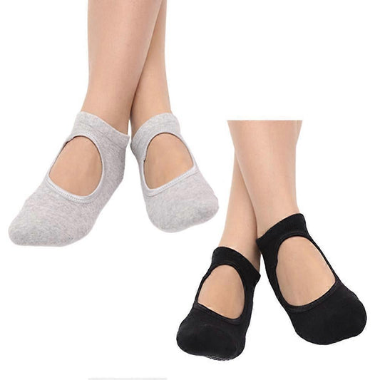 2 Pairs Women's Yoga Socks with Grip Cotton Non-Slip Ballet Socks V1263-JX-4208