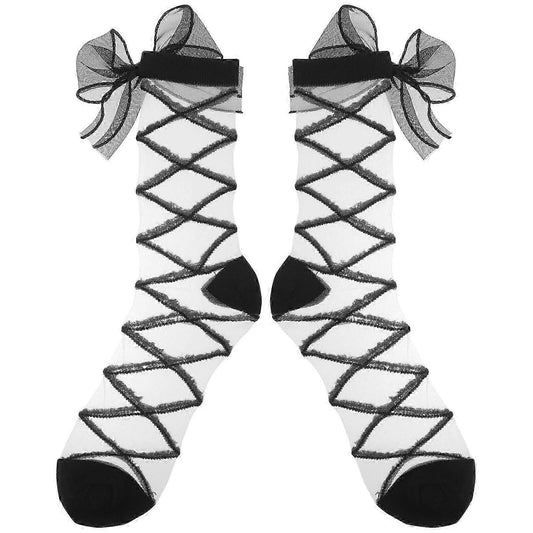 1 Pair Women's Mesh Bow Socks Net Cute Dress Ankle Socks with Bowknot V1263-JX-4216