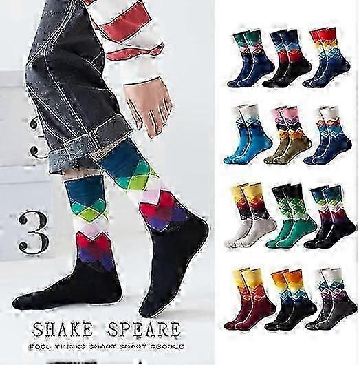 12 Pairs Mens Rhombus Basketball Socks Gradient Pattern Sports Crew Socks V1263-JX-4222