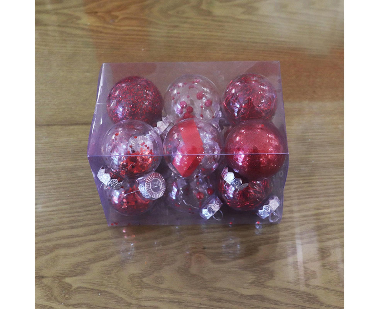 12Pcs/Box 6cm Christmas Ball Multi-Glitter Powder Hanging-Red V1263-JX-427