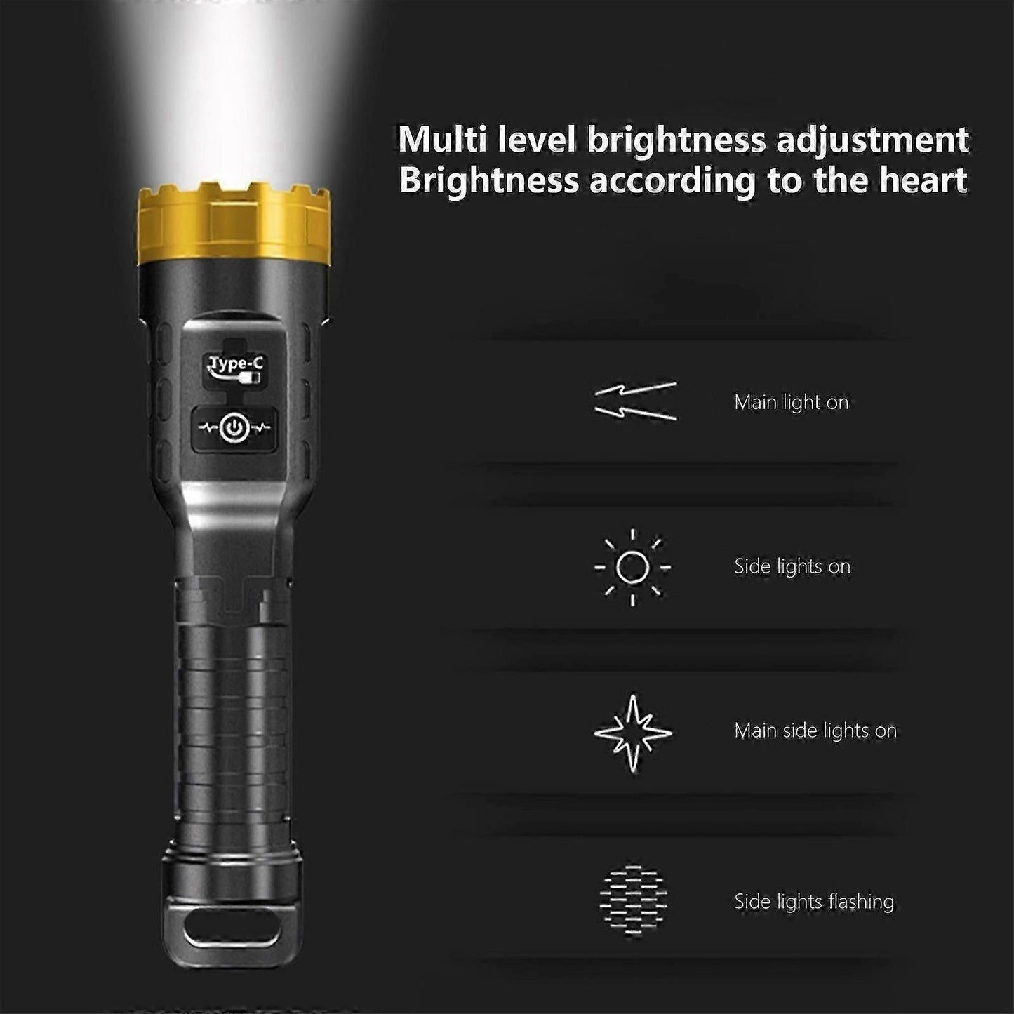Rechargeable LED Flashlight with COB Sidelight for Camping & Emergency Use V1263-JX-4277