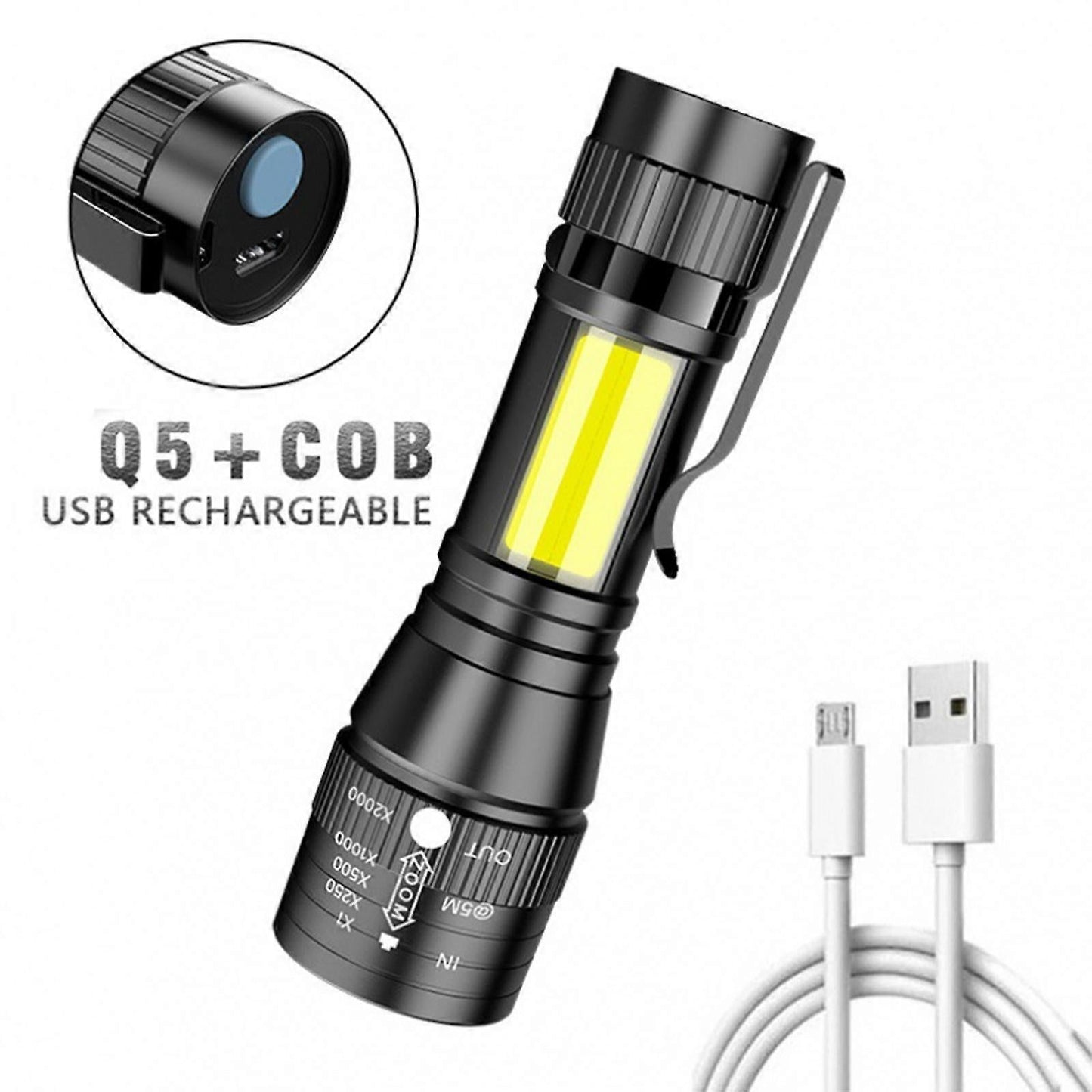 1000LM LED Flashlight Rechargeable Zoomable Torch with 4 Modes Super Bright Handheld Light V1263-JX-4308