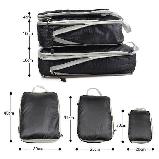 3pcs Compression Packing Cubes Suitcase Organiser Luggage Storage Bags - Black V1263-JX-4328