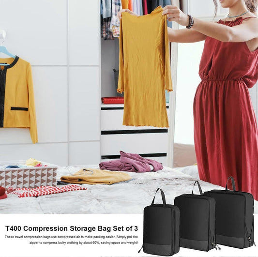 3pcs Compression Packing Cubes Expandable Luggage Organizers for Travel V1263-JX-4334