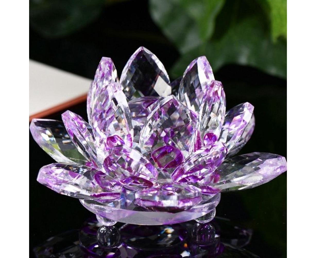 Artificial Crystal Lotus Buddhism Ornament Feng Shui Home Decor Collection Gift-Pink V1263-JX-436