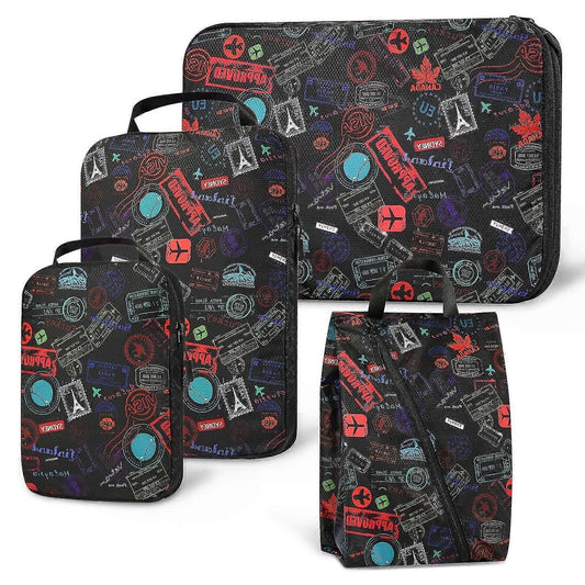 Compression Packing Cubes with Shoe Bag Foldable Luggage Storage Organizer V1263-JX-4366