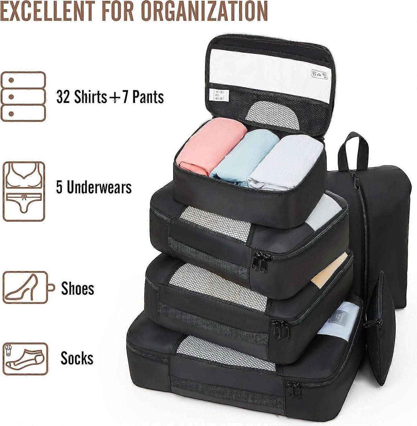 8pcs Travel Packing Cubes Set Suitcase Organizer for Travel Essentials V1263-JX-4369