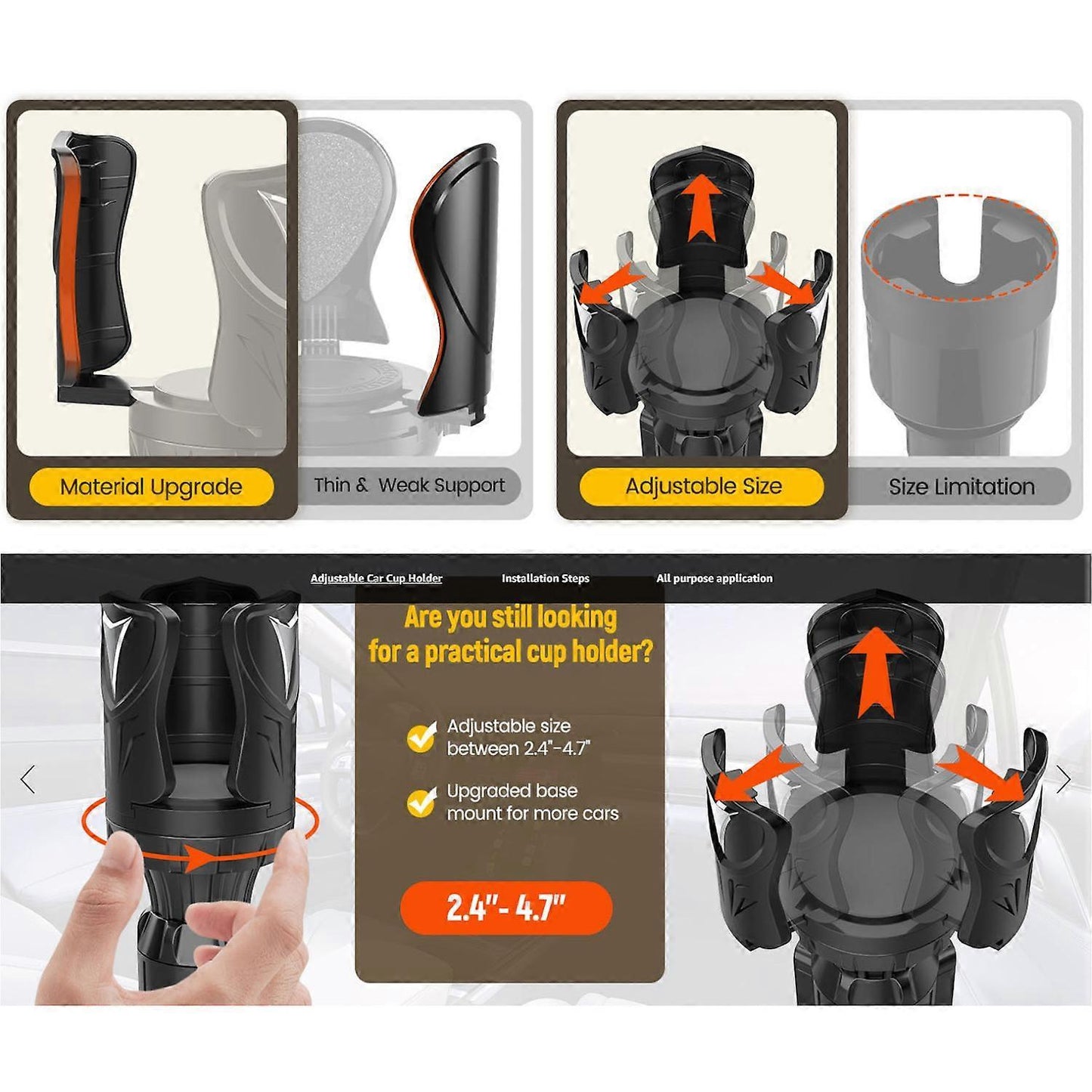 Expandable Car Cup Holder - Multifunctional Adjustable Drink Organizer V1263-JX-4410