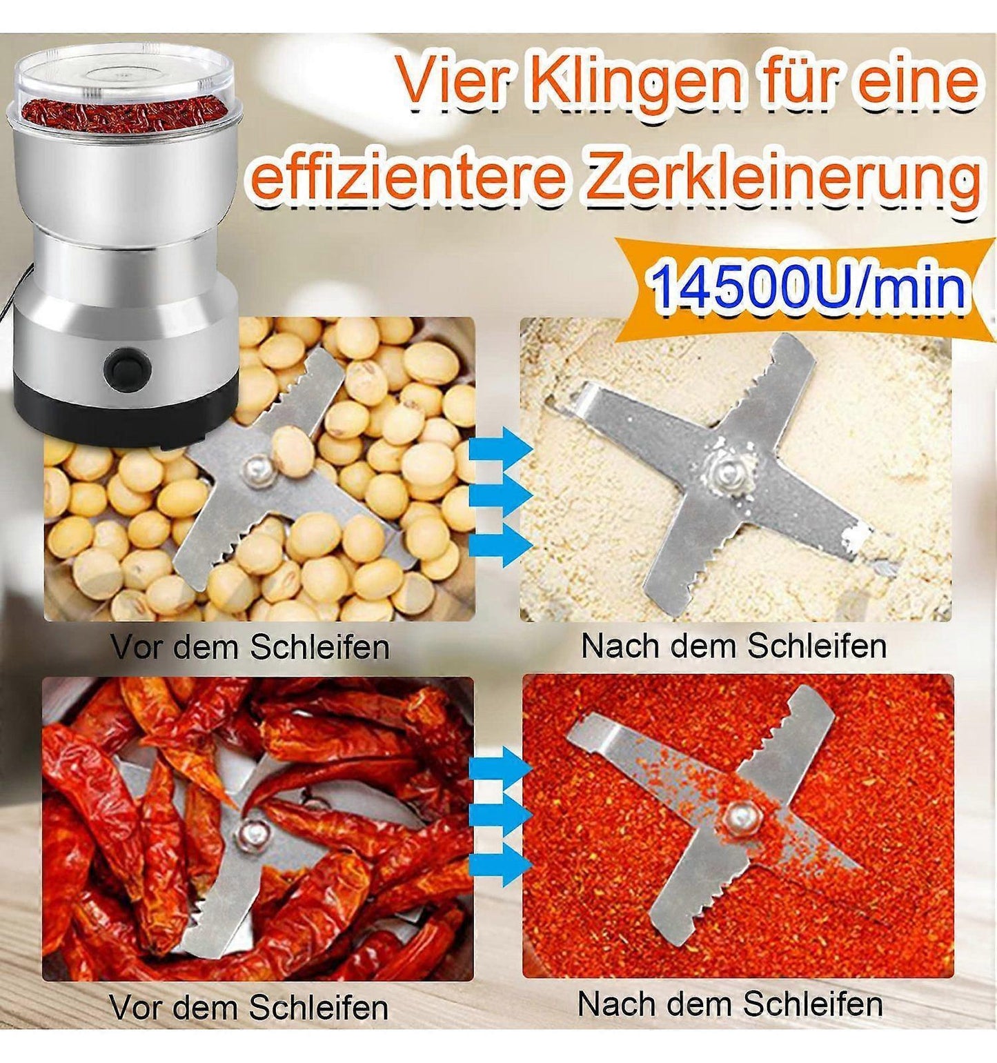 Electric Coffee Grinder - Stainless Steel Portable Spice Grinder for Coffee Beans V1263-JX-4423