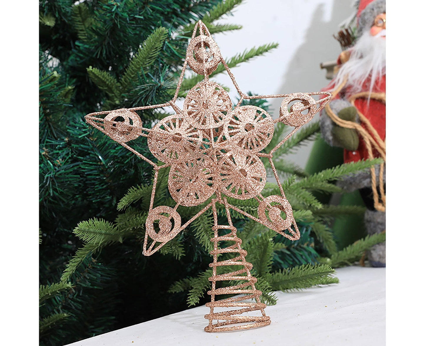 Xmas Tree Top Glitter Star-Rose Gold V1263-JX-450