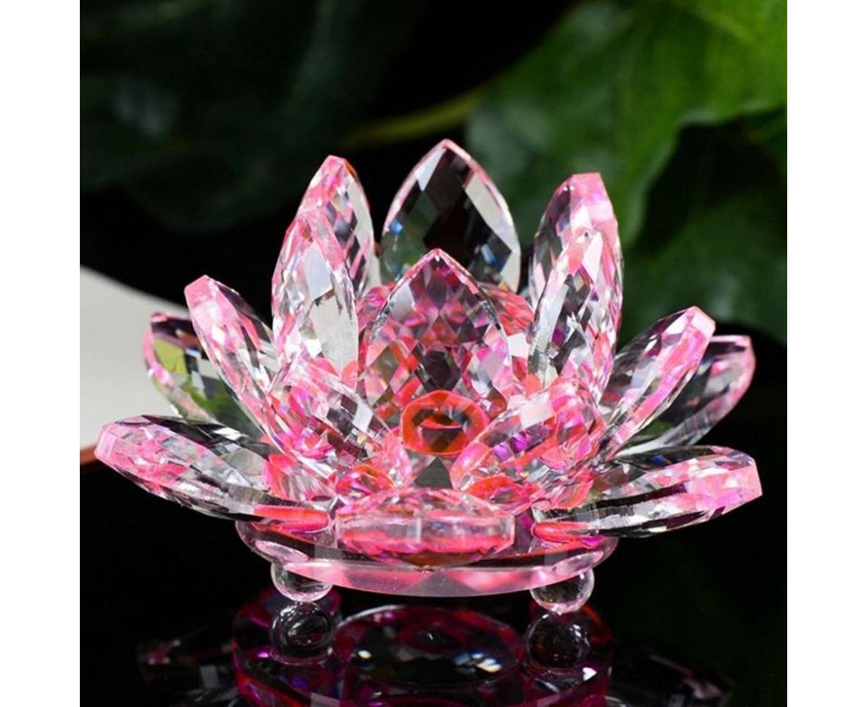 Artificial Crystal Lotus Buddhism Ornament Feng Shui Home Decor Collection Gift-Yellow V1263-JX-463