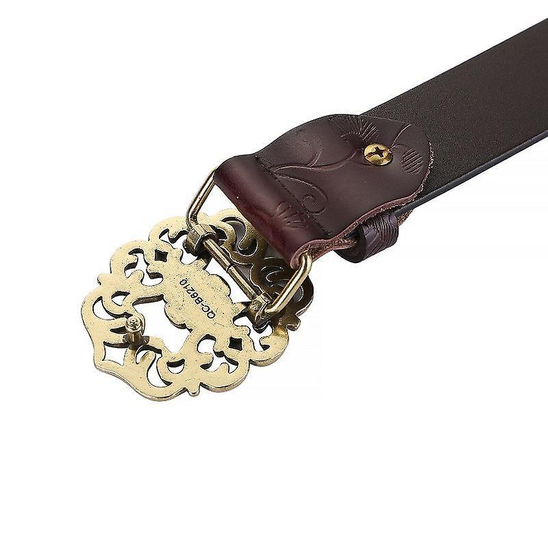 115cm Vintage Wide Leather Belt for Women, Carved All-Match Style V1263-JX-4657