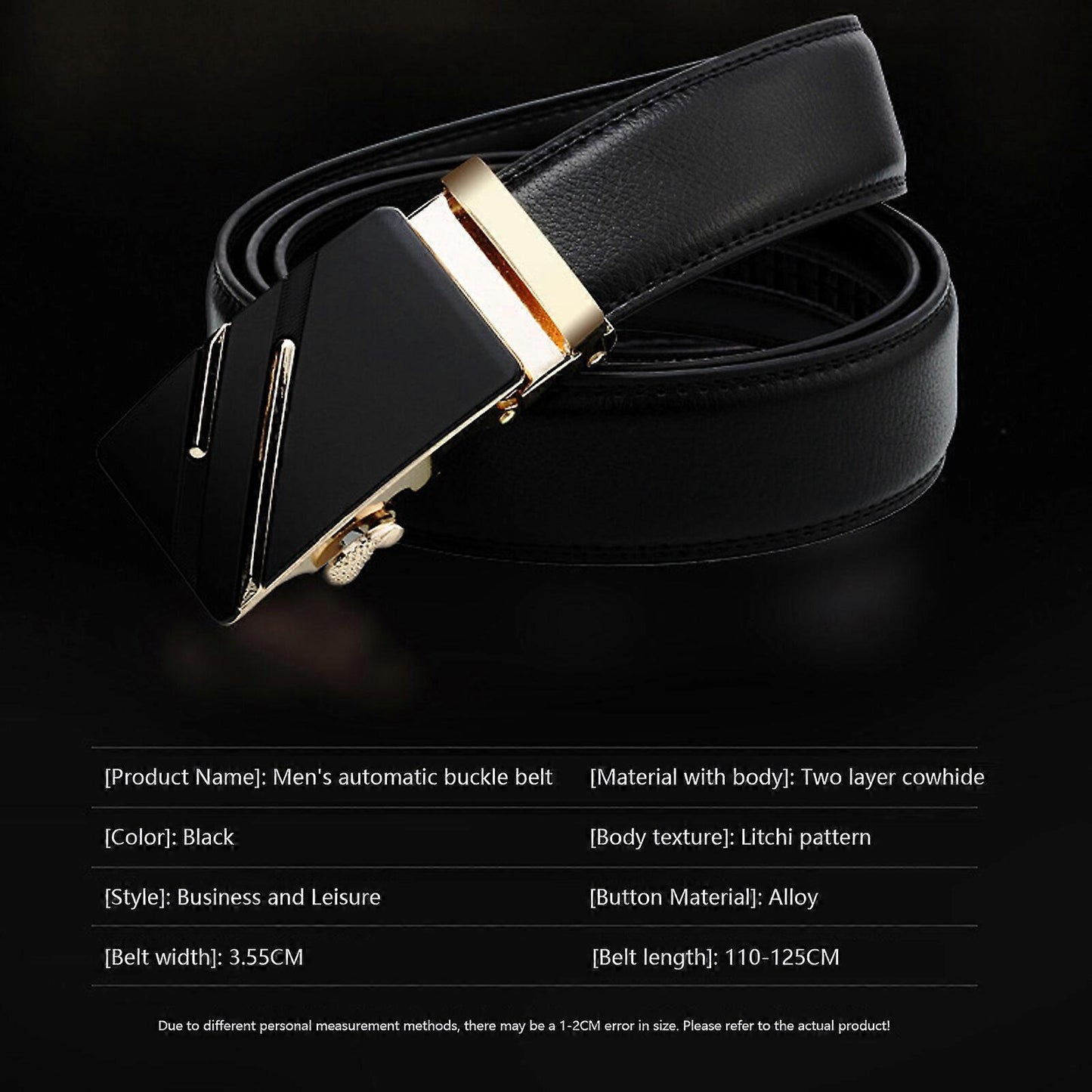 Men's Genuine Leather Work Belt, Casual Jeans Belt with Automatic Buckle Black V1263-JX-4667